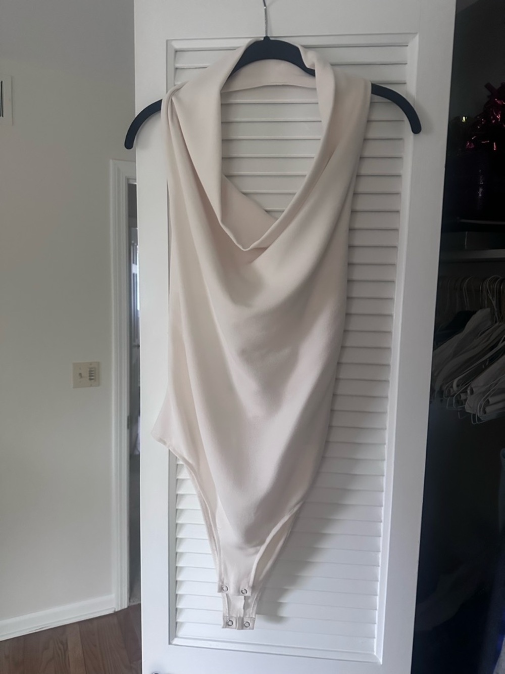 Zara Cream Draped Cowl Neck Bodysuit